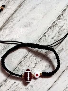 Football Charm Adjustable Bracelet Black & Brown